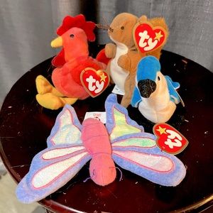 Rare Ty teenie beanies Nuts, Rocket, Flitter, and Strut.